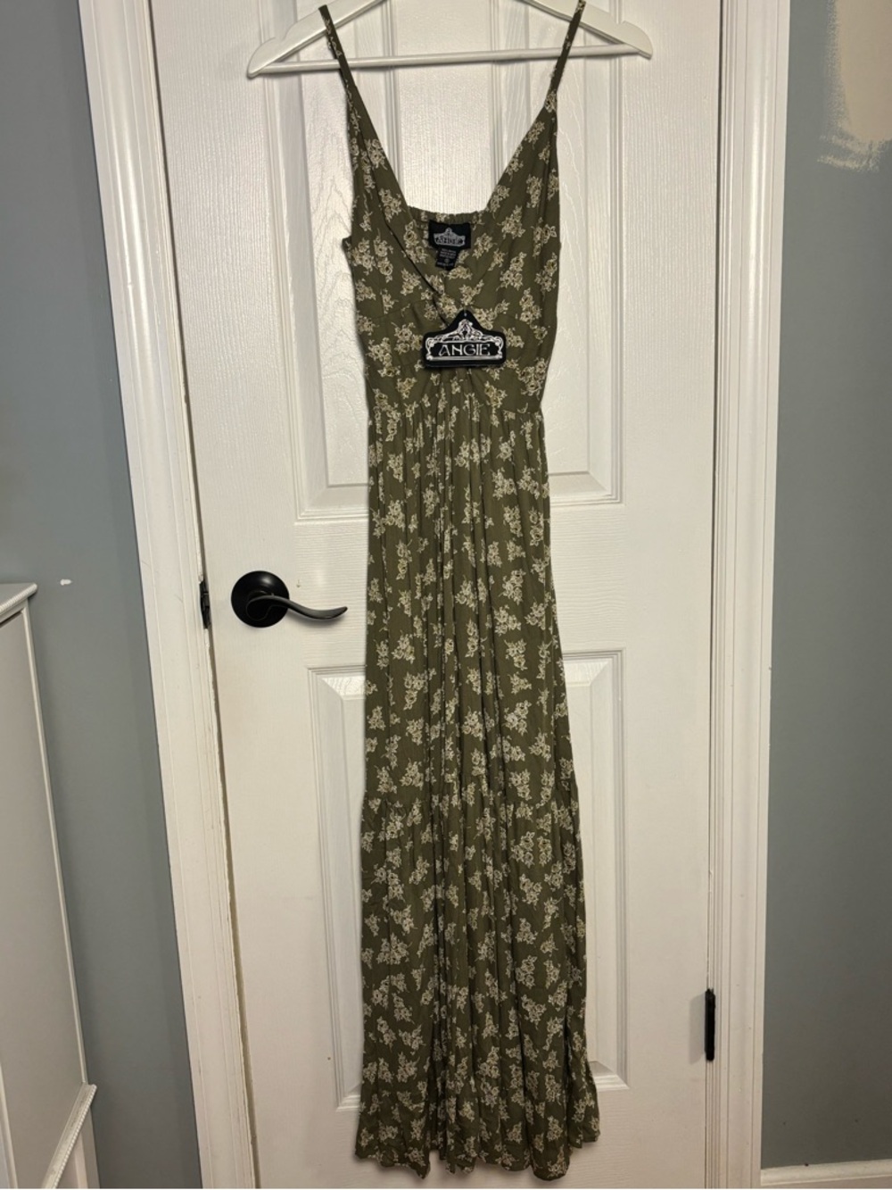 Angie Olive Green Floral Maxi Dress
